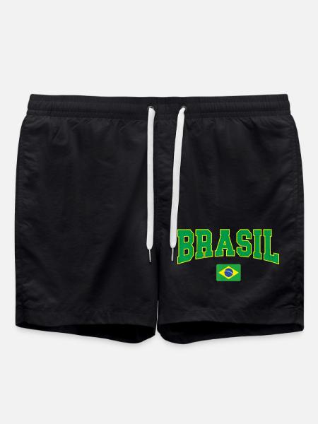 Brasil Block Letters with Flag - Swim Trunks - black