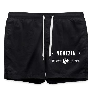 Venezia Italy Coordinates Gps White - Swim Trunks - black - Front - AI Model Male 185 light (185cm)