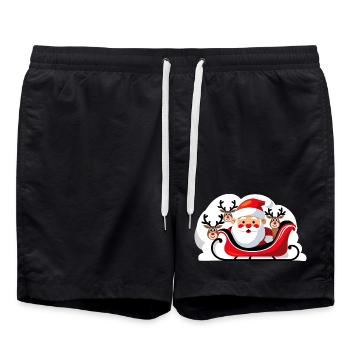 Christmas Santa in a sleigh with reindeer - Swim Trunks - black - Front - AI Model Male 185 light (185cm)