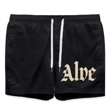 Alve Gothic Schriftart - Badeshorts - Schwarz - Vorne - AI Model Male 185 light (185cm)