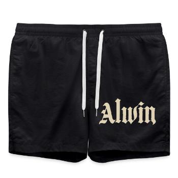 Alwin Gothic Schriftzug - Badeshorts - Schwarz - Vorne - AI Model Male 185 light (185cm)