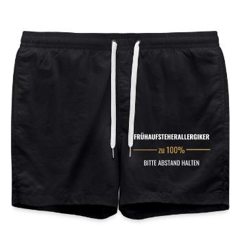 Frühaufsteherallergiker – Bitte Abstand halten - Badeshorts - Schwarz - Vorne - AI Model Male 185 light (185cm)