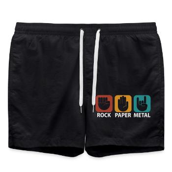 Schere Stein Metal Rock paper Festival Geschenk - Badeshorts - Schwarz - Vorne - AI Model Male 185 light (185cm)