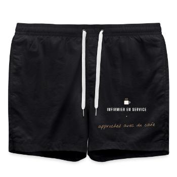 Infirmier en service Café - Short de bain - noir - Devant - AI Model Male 185 light (185cm)
