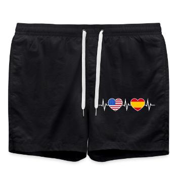 Spain USA America Heartbeat Love Friendship - Swim Trunks - black - Front - AI Model Male 185 light (185cm)