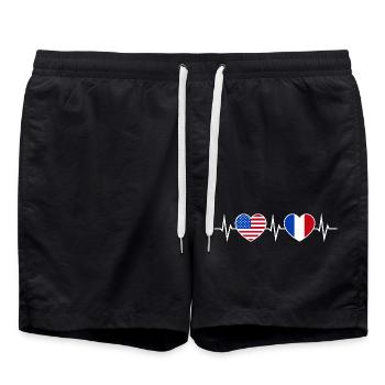 Frankreich USA Herzschlag Liebe Freundschaft - Badeshorts - Schwarz - Vorne - AI Model Male 185 light (185cm)