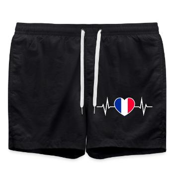 Frankreich Herzschlag EKG Liebe Herz Frankreichfan - Badeshorts - Schwarz - Vorne - AI Model Male 185 light (185cm)