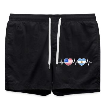 Argentina USA Heartbeat Love Friendship - Swim Trunks - black - Front - AI Model Male 185 light (185cm)
