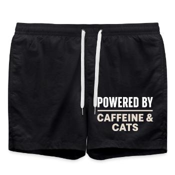 Kaffee Spruch - Powered By Caffeine And Cats - Swim Trunks - black - Front - AI Model Male 185 light (185cm)