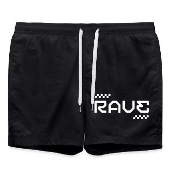 Geometric RAVE Music Futuristic Wordmark - Swim Trunks - black - Front - AI Model Male 185 light (185cm)