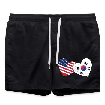 South Korea And US Flag American Korean - Swim Trunks - black - Front - AI Model Male 185 light (185cm)