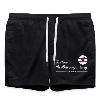 Follow Bitcoin journey - Swim Trunks - black - Front - AI Model Male 185 light (185cm)