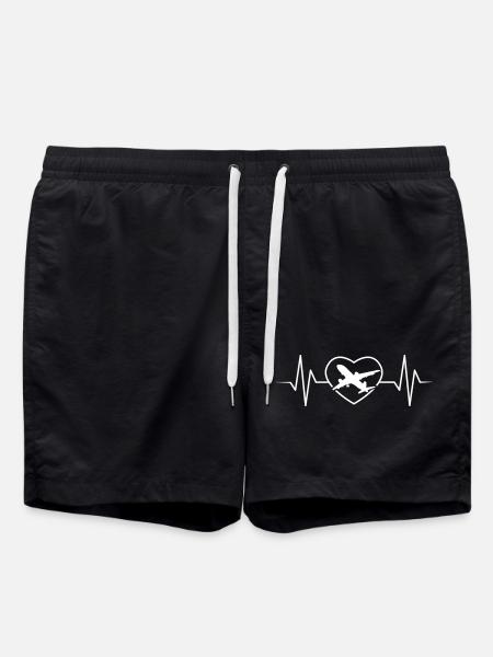 Flugzeug Herzschlag Pilot - Badeshorts - Schwarz