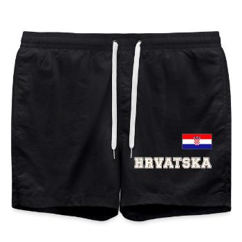 Kroatien Trikot Look – HRVATSKA mit Fahne Flagge - Badeshorts - Schwarz - Vorne - AI Model Male 185 light (185cm)