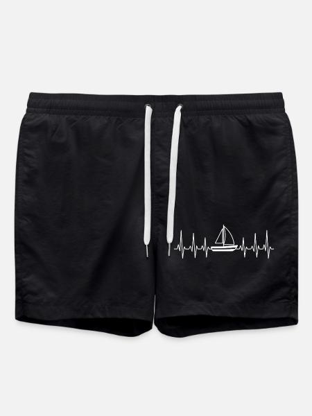 Heartbeat with sailboat ship - Swim Trunks - black