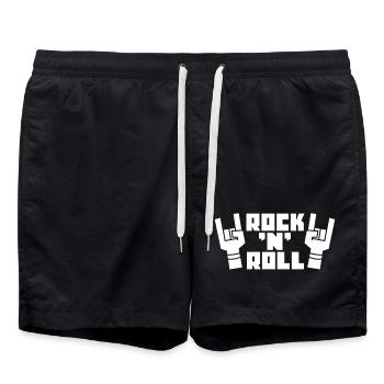 Rock'N'Roll Retro Logo with Finger Horns - Swim Trunks - black - Front - AI Model Male 185 light (185cm)