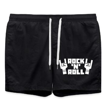 Rock'N'Roll Retro Logo with Finger Horns - Swim Trunks - black - Front - AI Model Male 185 light (185cm)