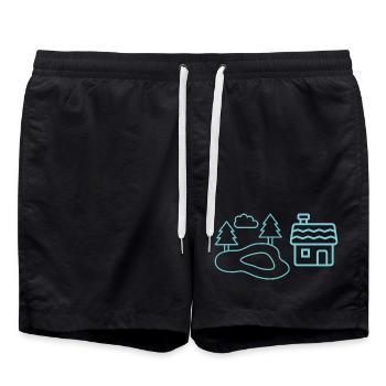Waldsee-Häuschen Silhouetten - Swim Trunks - black - Front - AI Model Male 185 light (185cm)