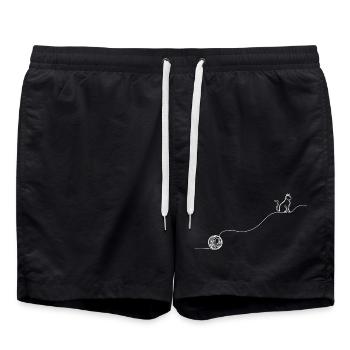 Katze Wolle Stricken Häkeln Line Art Wollknäuel - Badeshorts - Schwarz - Vorne - AI Model Male 185 light (185cm)