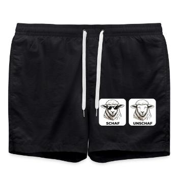 Schaf Unschaf - Wortspiel mit unscharf und Schaf - Badeshorts - Schwarz - Vorne - AI Model Male 185 light (185cm)