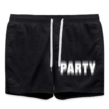 Party– Minimalistisches Typografie Statement - Badeshorts - Schwarz - Vorne - AI Model Male 185 light (185cm)