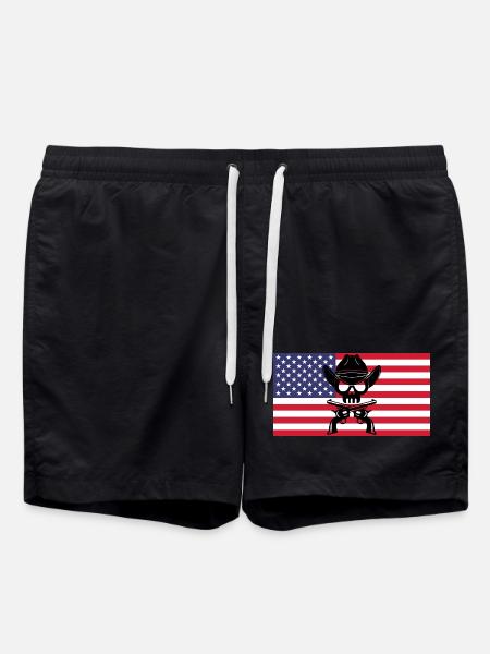 Cowboy skull and American flag - Swim Trunks - black