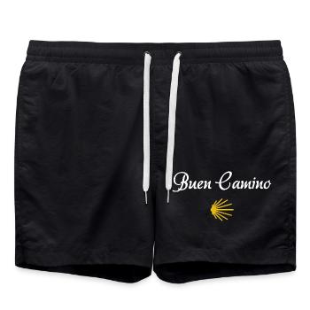 Buen Camino | Jakobsweg, Pilger, Santiago - Badeshorts - Schwarz - Vorne - AI Model Male 185 light (185cm)