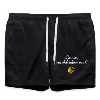 Lass los was dich schwer macht | Jakobsweg Pilger - Badeshorts - Schwarz - Vorne - AI Model Male 185 light (185cm)