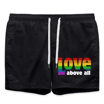 Love Above All | Rainbow Pride Design - Swim Trunks - black - Front - AI Model Male 185 light (185cm)