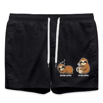 Before Coffee After Coffee – Sloths - Swim Trunks - black - Front - AI Model Male 185 light (185cm)