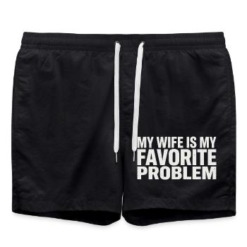 My wife is my favorite problem - Swim Trunks - black - Front - AI Model Male 185 light (185cm)
