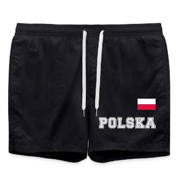 Polen Trikot Look – POLSKA mit Fahne bzw. Flagge - Badeshorts - Schwarz - Vorne - AI Model Male 185 light (185cm)