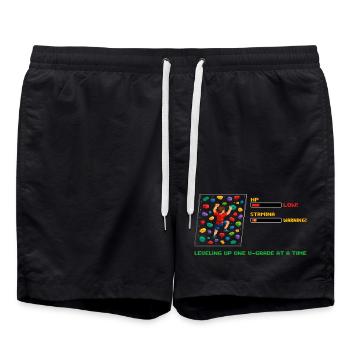 Bloc rétro en pixel art : Dire monter de niveau - Short de bain - noir - Devant - AI Model Male 185 light (185cm)