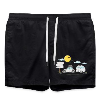 Wohnwagen mit Wunschtext  Perfekt für den Ruhestad - Badeshorts - Schwarz - Vorne - AI Model Male 185 light (185cm)