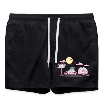 Auto mit Anhänger Pension Schild - Badeshorts - Schwarz - Vorne - AI Model Male 185 light (185cm)