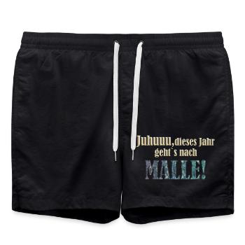 Juhu Mallorca Urlaub 2024 - Badeshorts - Schwarz - Vorne - AI Model Male 185 light (185cm)