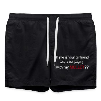Freundin spielt Vokuhila, lustiges Flirten - Badeshorts - Schwarz - Vorne - AI Model Male 185 light (185cm)