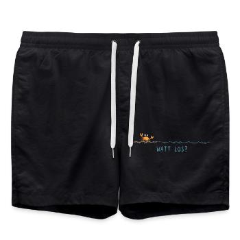 Watt Los Krabbe Maritim Nordsee Plattdeutsch  - Badeshorts - Schwarz - Vorne - AI Model Male 185 light (185cm)