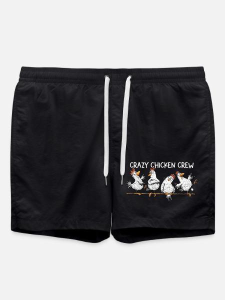 Crazy Chicken Crew Huhn Hühner Spruch - Badeshorts - Schwarz