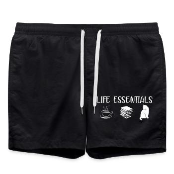 Life Essentials Kaffeekatzen Bücher - Badeshorts - Schwarz - Vorne - AI Model Male 185 light (185cm)