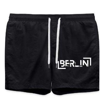 Berlin Design mit Ikonischen Wahrzeichen Souvenir  - Badeshorts - Schwarz - Vorne - AI Model Male 185 light (185cm)