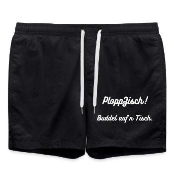 HN PloppZisch Spruch Retro-Handschrift - Badeshorts - Schwarz - Vorne - AI Model Male 185 light (185cm)