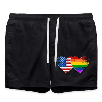 USA Regenbogen Flagge Herz used - Badeshorts - Schwarz - Vorne - AI Model Male 185 light (185cm)