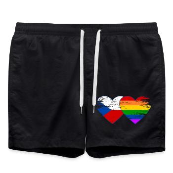 Tschechien Regenbogen Flagge Herz used - Badeshorts - Schwarz - Vorne - AI Model Male 185 light (185cm)