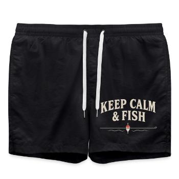 Keep Calm and Fish – lustiges Angelshirt – Angler - Badeshorts - Schwarz - Vorne - AI Model Male 185 light (185cm)
