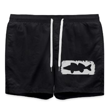 Zander im Farbstrich - grau - Badeshorts - Schwarz - Vorne - AI Model Male 185 light (185cm)