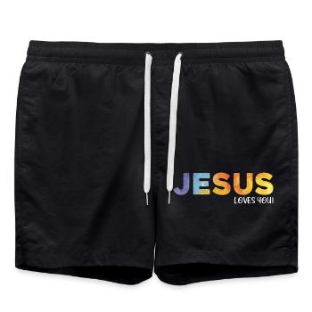 Jesus liebt dich, Jesus liebt dich. - Badeshorts - Schwarz - Vorne - AI Model Male 185 light (185cm)