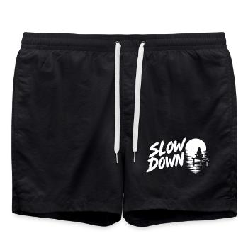 Slow Down Yoga Achtsamkeit und Ruhe - Badeshorts - Schwarz - Vorne - AI Model Male 185 light (185cm)