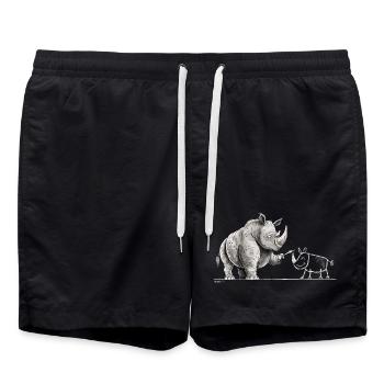 Nashorn Höhlenmalerei Steinzeit Tierhumor - Badeshorts - Schwarz - Vorne - AI Model Male 185 light (185cm)