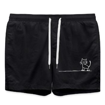 Katze Line Art Minimalistisch Katzenmotiv - Badeshorts - Schwarz - Vorne - AI Model Male 185 light (185cm)